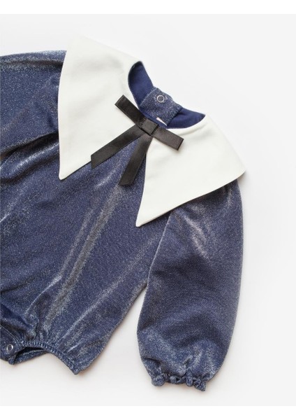 Lacivert Yaka Detaylı Simli Kız Bebek Tulum - Bailey modelleri