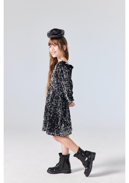 Siyah Üzeri Pullu Kadife Kız Çocuk Elbise - Oriel fiyatları