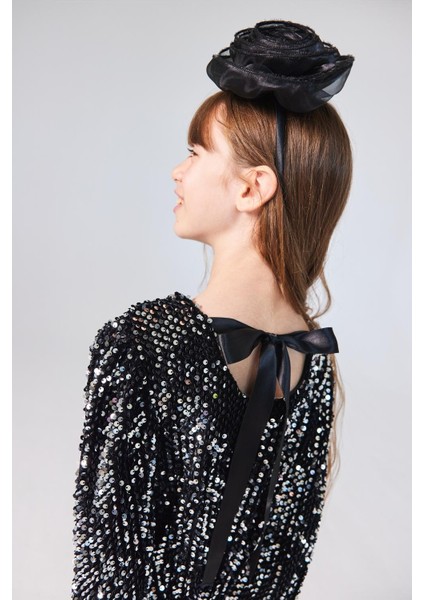 Siyah Üzeri Pullu Kadife Kız Çocuk Elbise - Oriel fırsatları