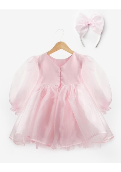 Pembe Uzun Kollu Organze Kız Çocuk Parti Elbisesi - Sage fiyatları