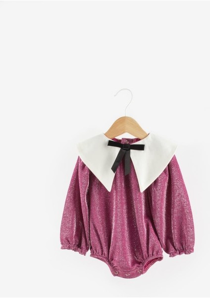 Fuşya Yaka Detaylı Simli Kız Bebek Tulum - Bailey