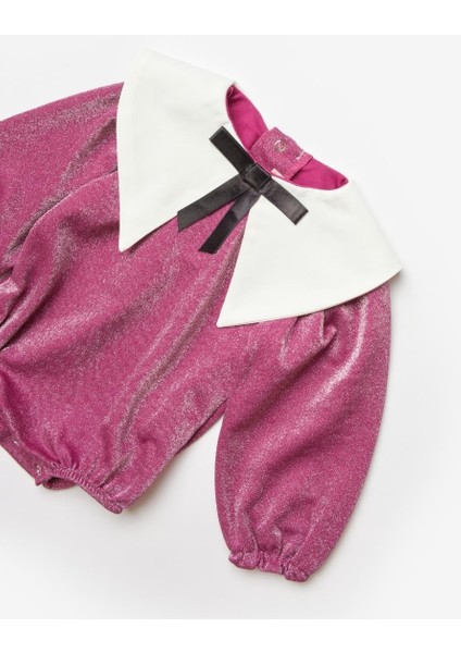 Fuşya Yaka Detaylı Simli Kız Bebek Tulum - Bailey modelleri