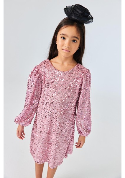 Gülkurusu Üzeri Pullu Kadife Kız Çocuk Elbise - Oriel fiyatları