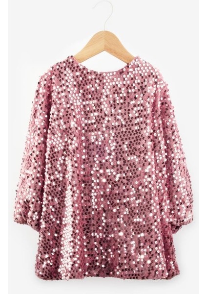 Gülkurusu Üzeri Pullu Kadife Kız Çocuk Elbise - Oriel indirimleri