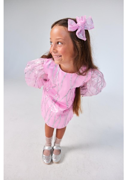 Pembe Sim Detaylı Kız Çocuk Elbise - Corrine modelleri