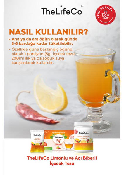 Lemon Cayenne - Limonlu Acı Biberli İçecek Tozu 5g x 15 Adet Şase