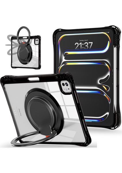 iPad Pro 11 (2024) Döner Destek Standı Pc+Tpu+Akrilik Tablet Kılıfı (Yurt Dışından)