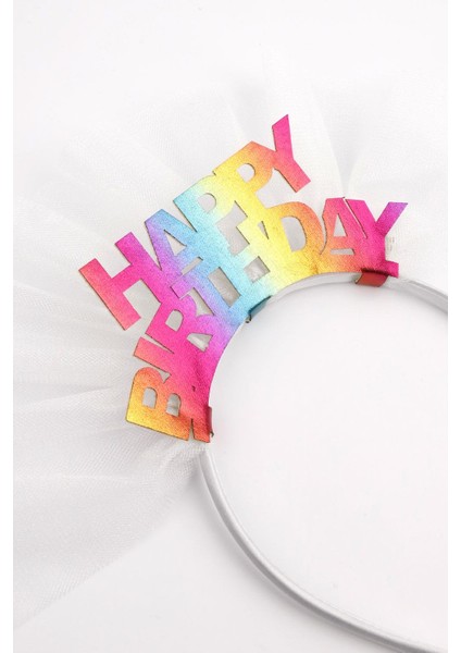 Beyaz Tüllü Happy Birthday Kız Çocuk Taç modelleri