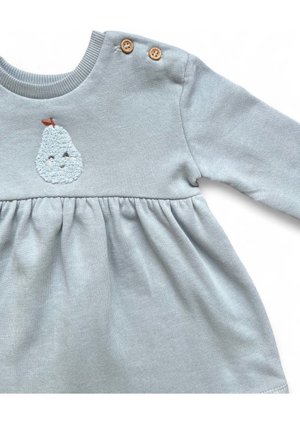 Kız Bebek Mavi Nakışlı Sweat Elbise