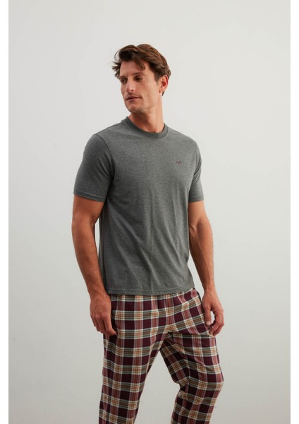 Erkek Pamuklu Kısa Kollu Pijama Üstü