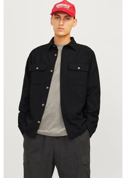 Erkek Jjdarren Flannel Overshırt Ls Gömlek - Siyah