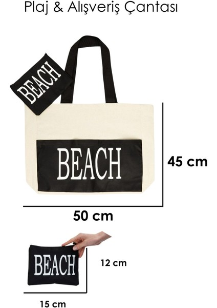 Kadın Beach Yazılı Plaj Çantası Krem