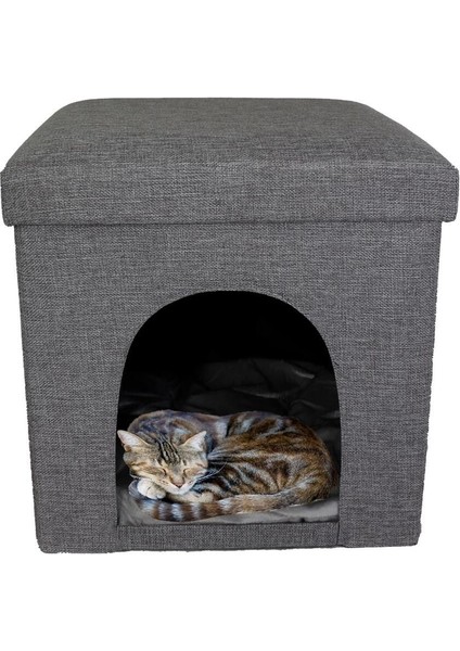 Katlanabilir,minderli Kedi Köpek Kulübesi Koyu Gri