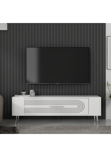 Retrol3ct Tv Sehpası Beyaz-Gümüş
