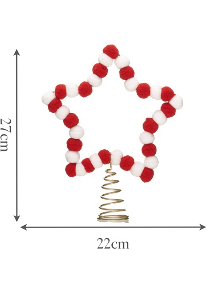 New Year Yılbaşı Yıldız Ağaç Başlığı Kırmızı ve Beyaz 22 x 5.5 x 27 cm