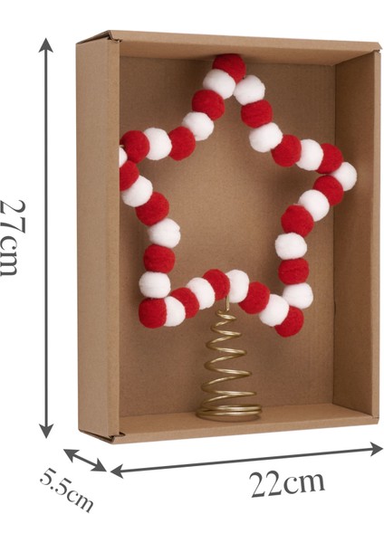New Year Yılbaşı Yıldız Ağaç Başlığı Kırmızı ve Beyaz 22 x 5.5 x 27 cm