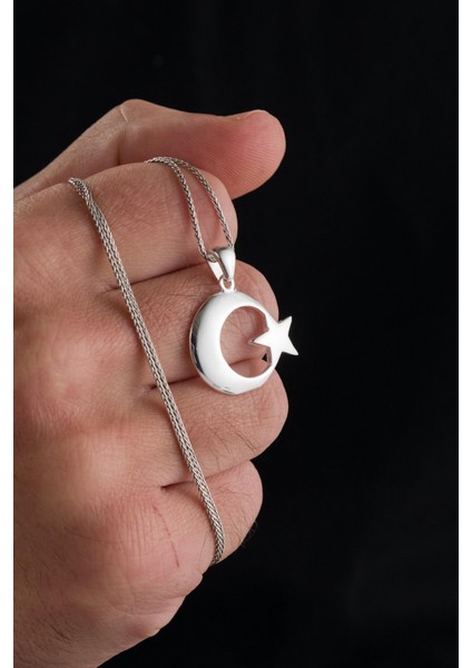 26 mm Gümüş Ay Yıldız Bayrak Erkek Kolye modelleri