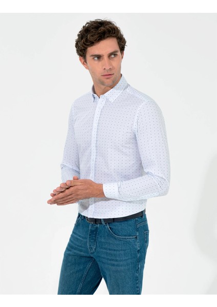 Erkek Slim Fit Uzun Kollu Gömlek-Gri