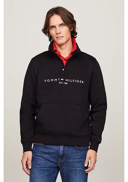 Erkek Çeyrek Fermuarlı Sahte Yaka Sweatshirt - Siyah