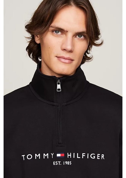 Erkek Çeyrek Fermuarlı Sahte Yaka Sweatshirt - Siyah fırsatları