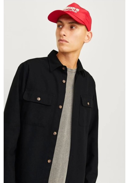 Erkek Jjdarren Flannel Overshırt Ls Gömlek - Siyah