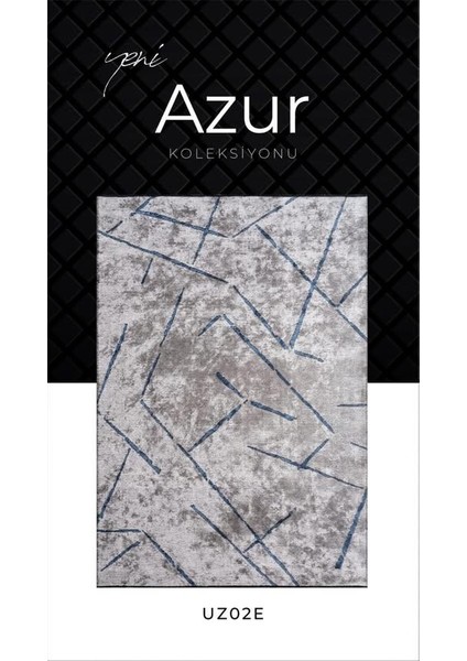 Azur UZ02E Gri Mavi Pamuk Akrilik Yumuşak Dokulu Modern Kilim Halı