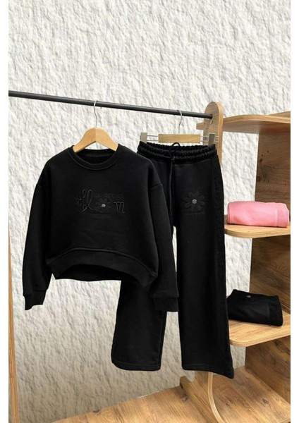 Blom Nakış Detaylı Kız Çocuk takım - Siyah