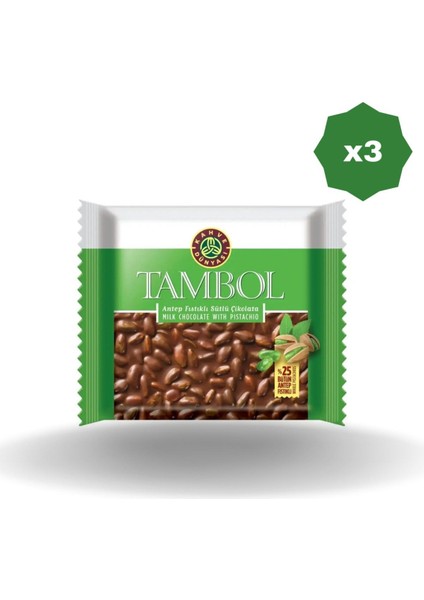 Tambol Antep Fıstıklı Sütlü Çikolata 77 gr x 3 Adet