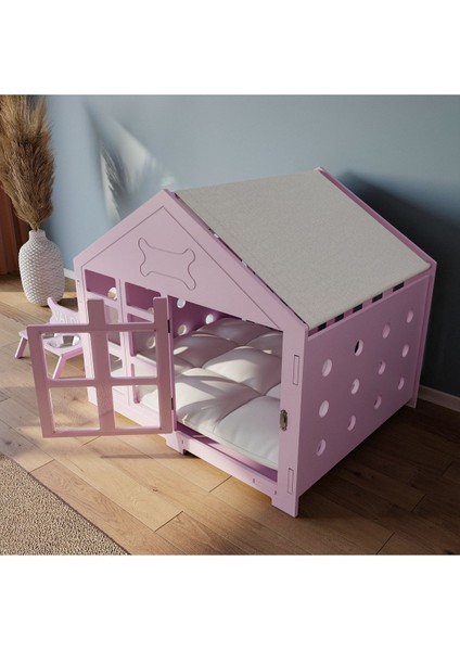 Modern Köpek Kulübesi Büyük Boy Kare Kapı Model, El Yapımı, Birinci Sınıf Ahşap, Hediye Mama Kabı
