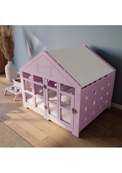 Modern Köpek Kulübesi Büyük Boy Kare Kapı Model, El Yapımı, Birinci Sınıf Ahşap, Hediye Mama Kabı
