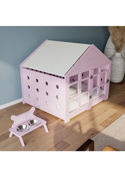 Modern Köpek Kulübesi Büyük Boy Kare Kapı Model, El Yapımı, Birinci Sınıf Ahşap, Hediye Mama Kabı