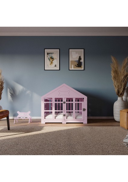Modern Köpek Kulübesi Büyük Boy Kare Kapı Model, El Yapımı, Birinci Sınıf Ahşap, Hediye Mama Kabı
