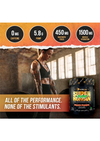 Alpha Lıon Superhuman Pump Pre Workout, Nootropic Caffeine & Stim Free, Nitric Oxide Booster, Muscle Gainer, Energy & Focus (42 Servings.