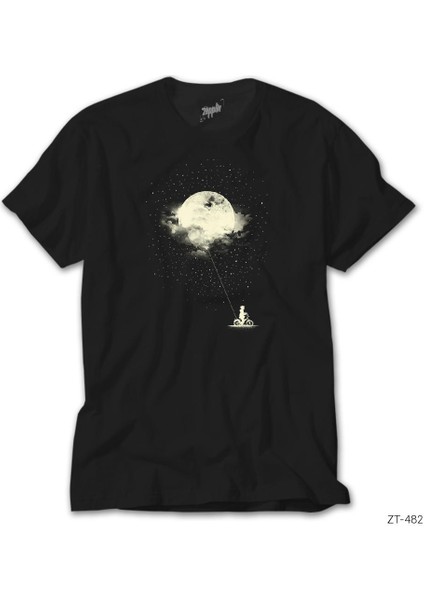 Biker Boy And Moon Siyah Tişört