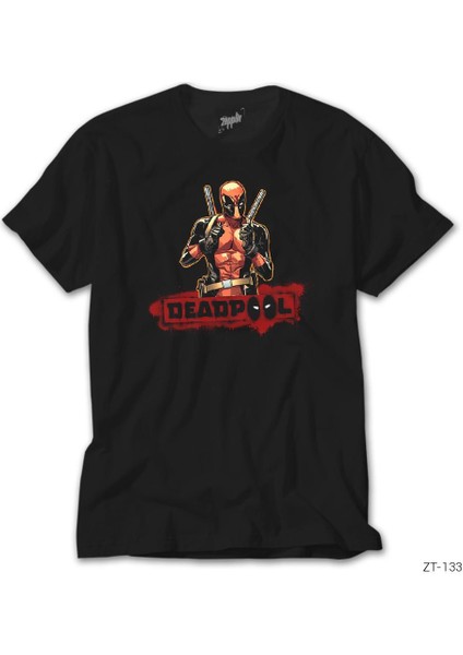 Deadpool Dual Sword Siyah Tişört