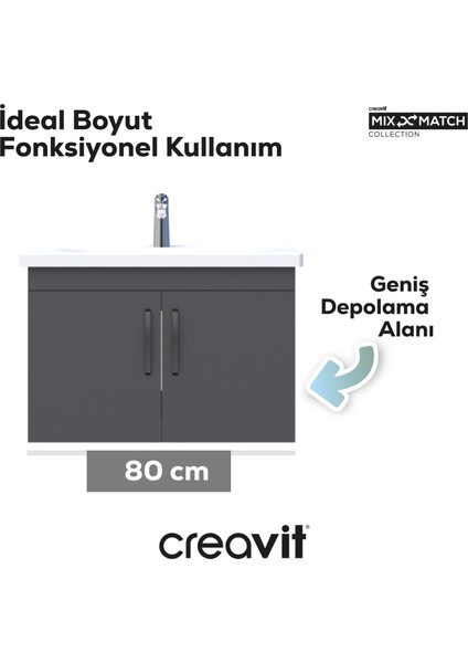 D10 Eksen Lavabo Dolabı Kapaklı 80 cm Melamin Kapak