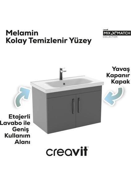 D10 Eksen Lavabo Dolabı Kapaklı 80 cm Melamin Kapak