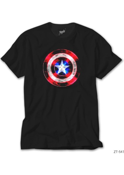 Captain America Sheild Neon Siyah Tişört