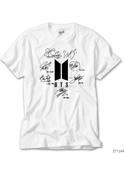 Bts Logo Imzalı Beyaz Tişört