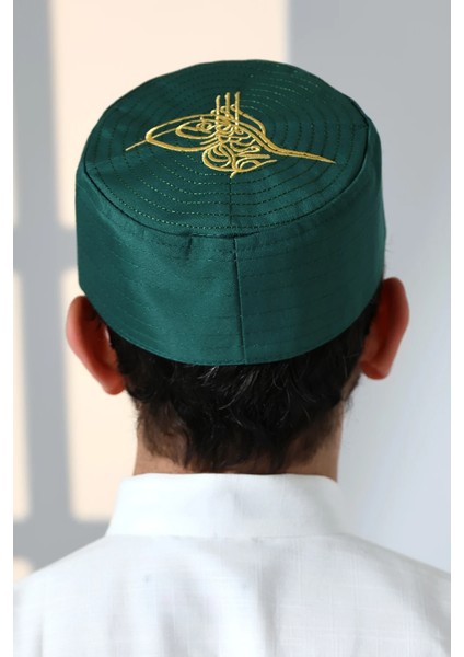 Osmanlı Tuğrası Nakışlı Kalıp Namaz Takkesi Yeşil fırsatları