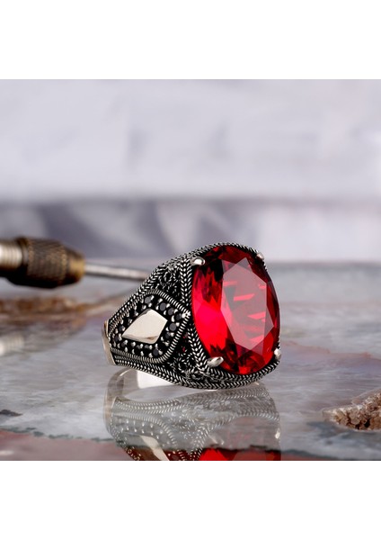 925 Ayar Gümüş Zirkon Taşlı Oval Model Erkek Yüzük