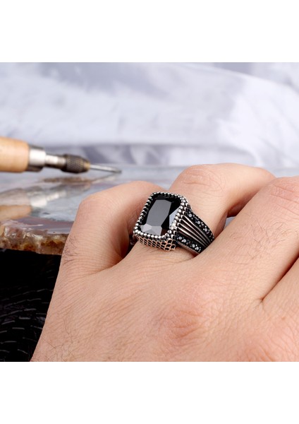 925 Ayar Gümüş Syah Zirkon Taşlı Model Erkek Yüzük modelleri