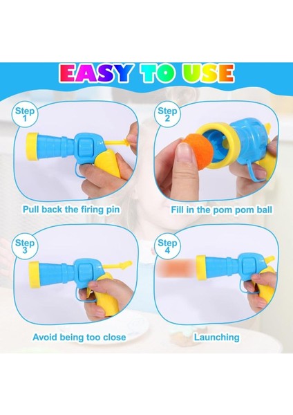 Oyuncak Peluş Ponpon Top Atan Fırlatan Ponpon Tabancası 20 Adet Ponponlu Oyun fırsatları