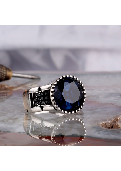 Zirkon Taşlı Oval Model 925 Ayar Gümüş Erkek Yüzük
