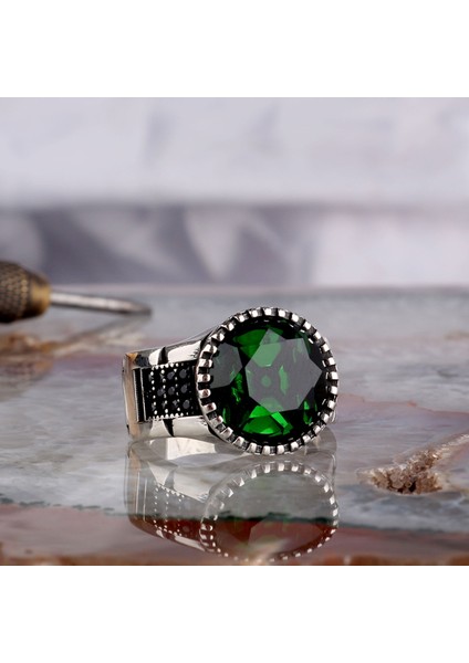Zirkon Taşlı Oval Model 925 Ayar Gümüş Erkek Yüzük