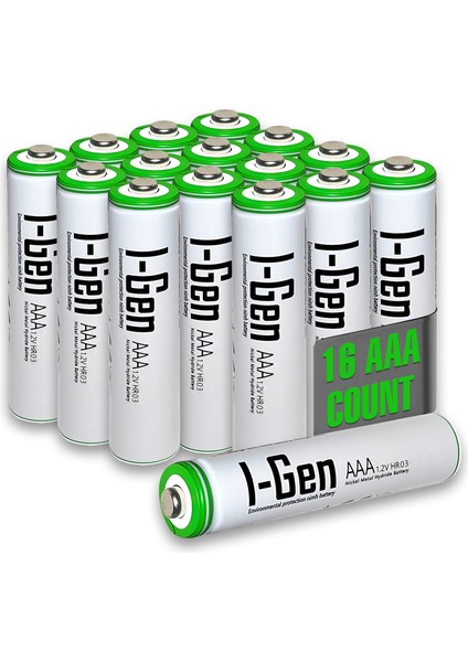 I-Gen B136 16 Adet AAA 900 mAh Şarj Edilebilir İnce Kalem Pil 1.2V Ni-MH Şarjlı Pil