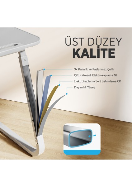 Saiji F2 Yükseklik ve Açı Ayarlı Tv Tepsi Masası – Çok Fonksiyonlu Çalışma Masası, Dizüstü Bilgisayar Standı, Gizli Bardak Tutucu ve Tablet Yuvası ile Ergonomik ve Dayanıklı