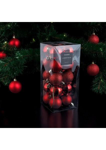 New Year 20 Parça Yılbaşı Topu Red 40 mm