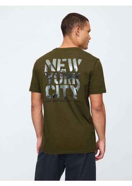 Erkek Haki Everyday Soft Grafikli T-Shirt