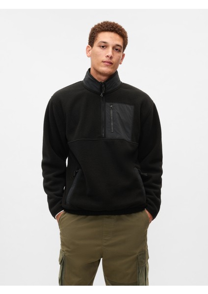 Erkek Siyah Gap Logo Sherpa Sweatshirt